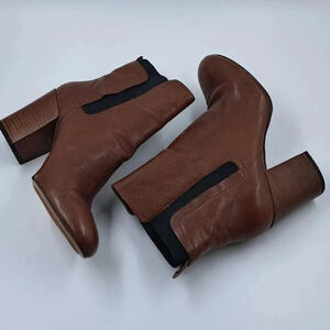 Nine West Brown Leather Block Heel Ankle Boots